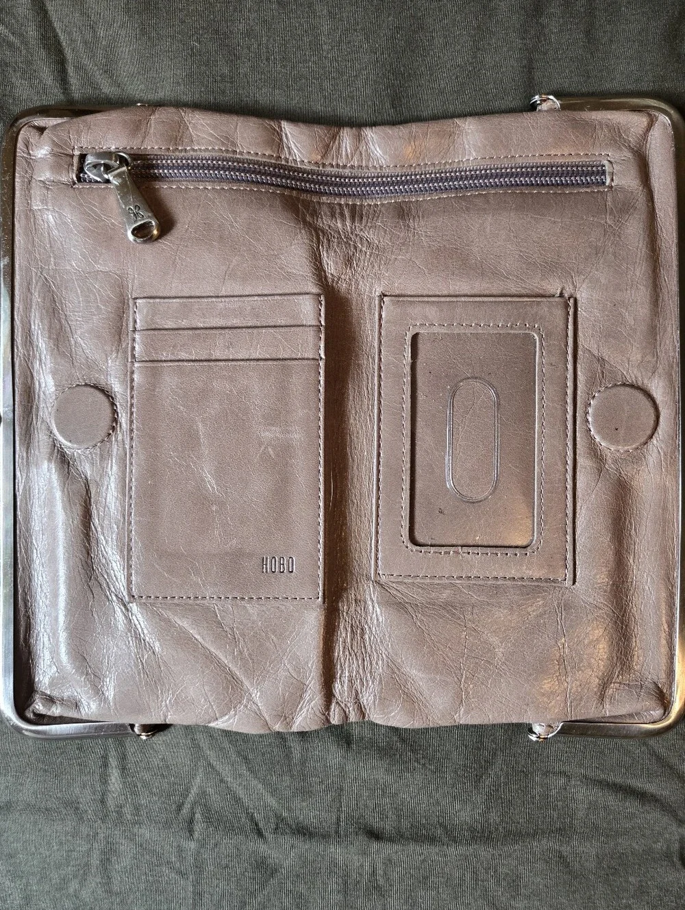 HOBO Lauren Vintage Leather Convertible Clutch Wallet Taupe Grey